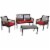 Sunnydaze Coachford Rattan 4-Piece Patio Furniture Set - Red Cushions Perspective: front