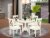 5Pc Dining Set -Round Table & Four Double X Back Linen Seat Chairs, Linen White Perspective: front