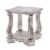 Antique Wooden End Table with Polyresin Engravings and Glass Top, Silver and Clear- Saltoro Perspective: front