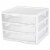Sterilite Clear Plastic Stackable Small 3 Drawer Storage System, White, (6 Pack) Perspective: front