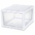 Sterilite 27 Quart Clear & White Plastic Storage Bin with One Drawer, 16 Pack Perspective: front