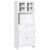 Wooden Dining Room Cupboard Pantry with Framed Glass Doors and Open Counter Perspective: front