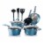 NutriChef 11 Piece Nonstick Stripe Pattern Kitchen Cookware Set, Royal Blue Perspective: front