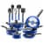 SereneLife 15 Piece Pots and Pans Non Stick Chef Kitchenware Cookware Set, Blue Perspective: front