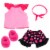 Sophia's Girl Pink & Black Heart Print Pajamas, Hair Tie & Fluffy Slippers for 15  Dolls Perspective: front