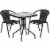 Flash Furniture 23.5'' Square Glass Metal Table with 2 Black Rattan Stack Chairs Perspective: front