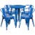 24'' Round Blue Metal Indoor-Outdoor Table Set with 4 Arm Chairs Perspective: front