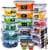 Fullstar 50PCS Food Storage Containers w/ Lids, Meal Prep Tupperware w/ Labels & Pen Perspective: front