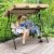 Gymax Brown Outdoor Swing Canopy Patio Swing Chair 3 Person Canopy Hammock Perspective: front