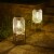 Glitzhome Set of Two 14.25 Inch H Solar Powered Outdoor Lantern White Metal Mesh with Stand Perspective: front