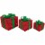 Northlight Set of 3 Lighted Red and Green Tinsel Gift Boxes with Bows Christmas Outdoor Perspective: left