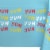 American Greetings Plastic Table Cover - Blue With Colorful "Yum" Perspective: left