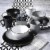 Gibson Home Rockaway Round Stoneware Dinnerware, Set of 16, Black with Gold Rim Perspective: left