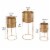 3 Piece Round Metal Planter with Tubular Base, Gold- Saltoro Sherpi Perspective: left