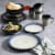 Gibson Elite Couture Band Glazed Stoneware 16 Pc Dinnerware Set, Blue (2 Pack) Perspective: left