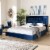 Bowery Hill Tufted Modern Velvet Platform Queen Bed in Navy Blue Perspective: left