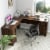66.5'' L Shaped Home Office Desk Corner Computer Desk Drawer Keyboard Tray Walnut Perspective: left