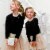 Long Sleeve Dress With Mesh Skirt Black And Beige Perspective: left