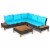 4PCS Acacia Wood Patio Furniture Set Rattan Conversation Set w/ Turquoise Cushions Perspective: left