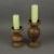 Set of 2 Turned Wood and Metal Pedestal Pillar or Votive Candle Holders Perspective: left
