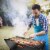 Portable BBQ Barbecue Grill Foldable Charcoal Grill Camping Garden Outdoor Travel Perspective: left