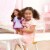 Sophia's Cut-Out Bathing Suit, Cover Up and Sandals, Pink/Purple Perspective: left