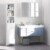 Wooden Collection Tall Bathroom Linen Tower with Adjustable Shelving & Cupboard Perspective: left