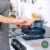 NutriChef 11 Piece Nonstick Stripe Pattern Kitchen Cookware Set, Royal Blue Perspective: left