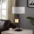 28.5 In Contemporary Dual Black Arc With Hanging Pendelum Lamp Metal Table Lamp Perspective: left