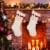 Glitzhome 22 Inch Length Knitted Polyester White Christmas Stocking with Red Trim & Pompom Perspective: left