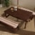 KidKraft Outdoor Children's Table & Bench Set w/ Cushions & Umbrella-Oatmeal & White Stripes Perspective: right