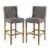 Wooden Barstool with Padded Seat, Button Tufted, Wing Back, Set of 2, Gray and Brown- Saltoro Perspective: right