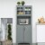 Freestanding Kitchen Storage Cupboard with Framed Glass Doors & Open Countertop Perspective: right