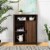 Glitzhome Wooden Metal Floor Cabinet with Double Sliding Doors - Walnut/Black Perspective: right