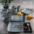 Gibson Home 16 Piece Square Melamine Dinnerware Set Plates, Bowls, & Cups, Grey Perspective: top