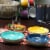 Gibson Color Speckle 4 Piece Stoneware Salad Bowl Dish Set, Assorted Colors Perspective: top