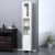 71  Wooden Tall Narrow Bathroom Floor Storage Towel Cabinet w/ Mirror, White Perspective: top