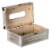 Grey Wood Facial Tissue Box Holder for Your Bathroom, Office, or Vanity with Decorative Metal Perspective: top