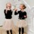 Long Sleeve Dress With Mesh Skirt Black And Beige Perspective: top