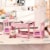 3 in 1 Kids Wood Table Chairs Set w/ Storage Box Blackboard Drawing Pink Perspective: top