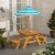 KidKraft Outdoor Children's Table & Bench Set with Umbrella - Turquoise & White Perspective: top