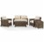 5-Piece Outdoor Wicker With Sand Cushions - Loveseat, Two Arm Chairs, Side Table Perspective: top