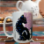 15oz Ceramic Coffee Mug - Black Cat Purple Blue Floral - Dia De Los Muertos - Day Of The Dead Perspective: top