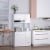 Freestanding Kitchen Storage Microwave Hutch Cupboard with 3 Cabinets, White Perspective: top