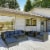 Outside Sitting & Conversation Sofa Set w/ Thick Sofa Cushions & Tea Table, Navy Perspective: top