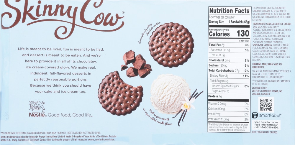 Skinny Cow Sugar Free Vanilla Ice Cream Sandwiches 6 ct Kroger