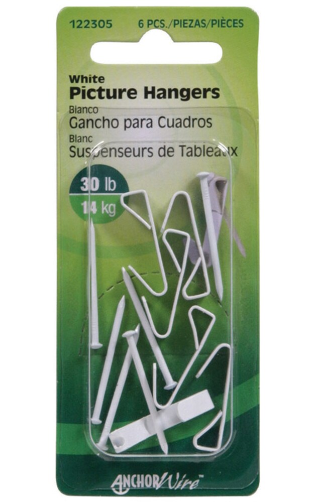 Hillman AnchorWire Steel-Plated White Standard Picture Hanger 30 lb 6 pk