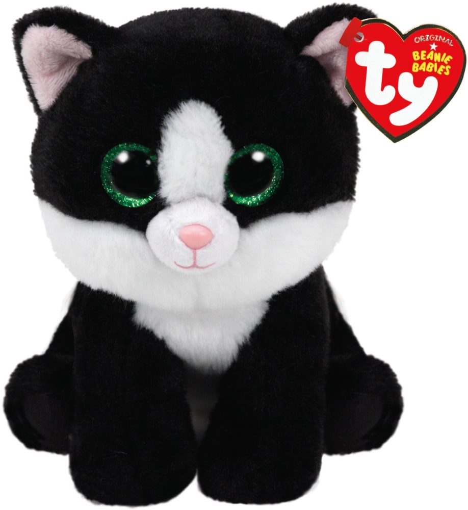 black and white cuddly toy cat