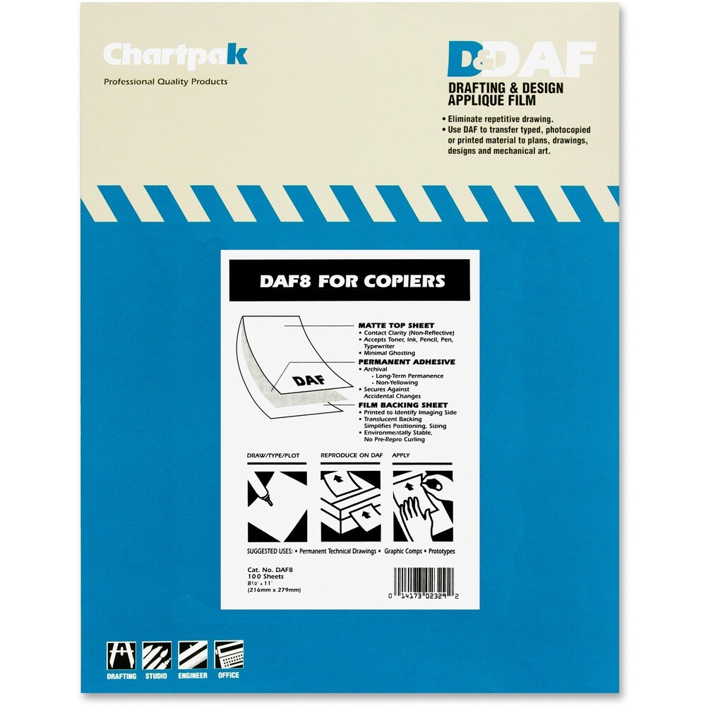 Chartpak 1.5 mil Applique Drafting Film - 100 Sheets - Letter - 8.50 Chartpak 1.5 mil Applique Drafting Film - 100 Sheets - Letter - 8.50