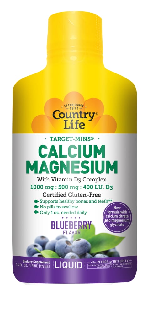 Country Life Calcium 1000 Mg Magnesium 500 Mg With Vitamin D3 400 Iu Wild Blueberry Liquid 16 Fl Oz